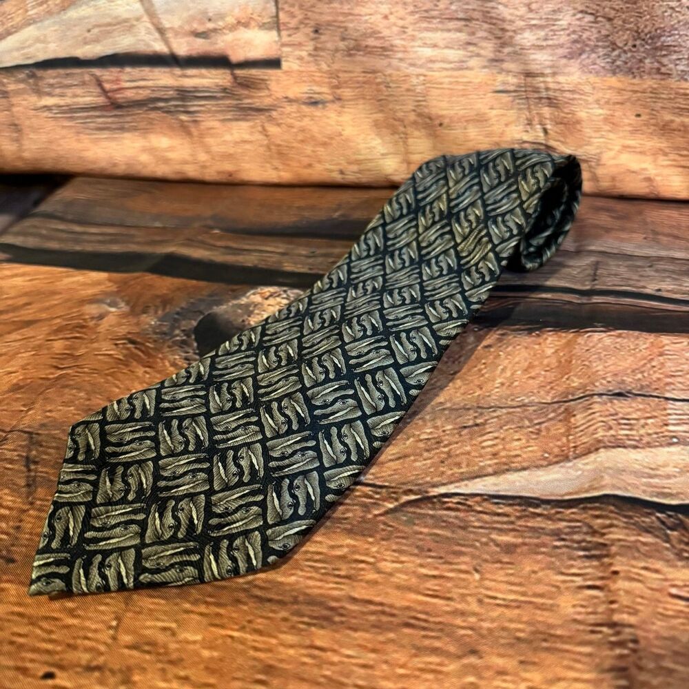 The Nature Conservancy Men's Tie Black Gold Brown Crocodile Silk Classic